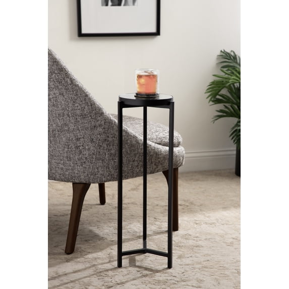 Kate and Laurel Aguilar Modern Mirrored Round Drink Table, 9 x 9 x 23, Black, Metal Accent Table with Mirrored Tabletop and for Use as Small Plant Stand
