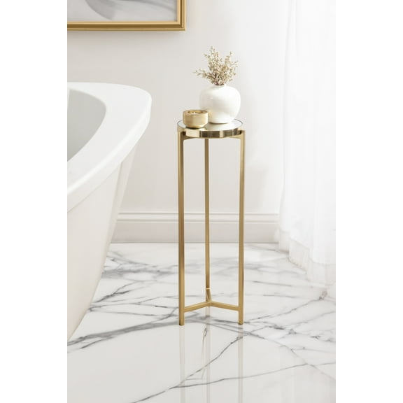 Kate and Laurel Aguilar Modern Mirrored Round Drink Table, 9 x 9 x 23, Gold, Metal Accent Table with Mirrored Tabletop and for Use as Small Plant Stand