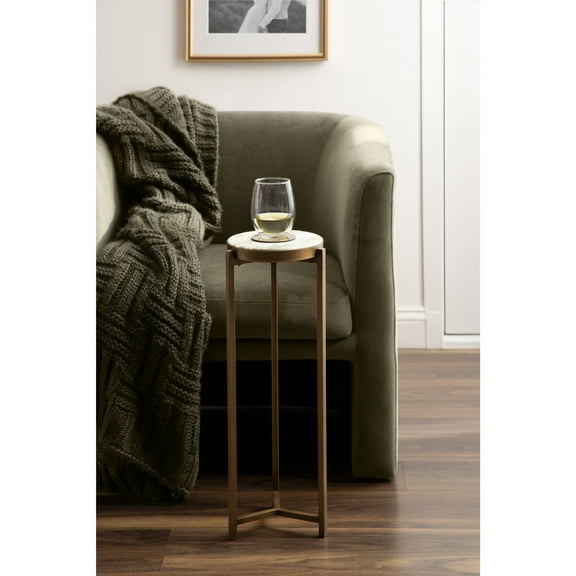 Kate and Laurel Aguilar Modern Round Drink Table, 9 x 9 x 23, White and Green Marble and Brass, Genuine Marble Accent Table for Use as Indoor Plant Stand or Pedestal Martini Table