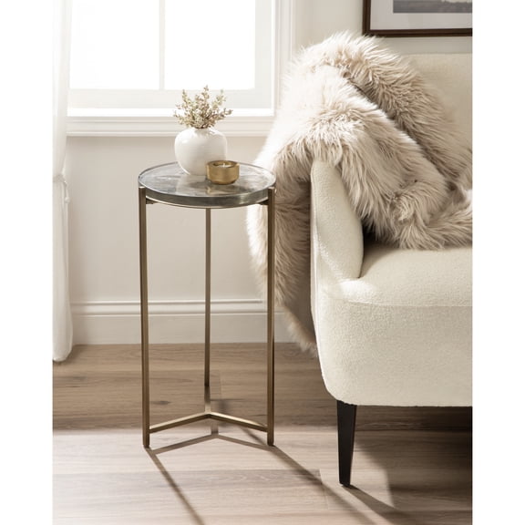 Kate and Laurel Aguilar Modern Round Side Table, 13 x 13 x 24, Clear Glass and Antique Brass, Textured Circle Glass End Table for Use as Living Room Accent Table or Unique Bedroom Nightstand