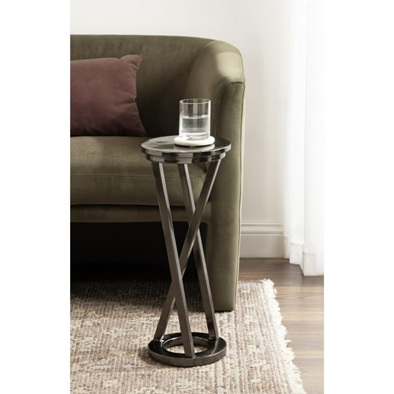 Kate and Laurel Aja Modern Metal Round Drink Table, 9 x 9 x 22, Gray Gunmetal, Decorative Geometric Pedestal Table with Circular Tabletop for Use as Metal Indoor Plant Stand