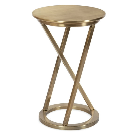 Kate and Laurel Aja Modern Metal Round Side Table, 15 x 15 x 23, Antique Brass, Decorative Geometric Nightstand with Circular Tabletop and Unique Slanted Legs