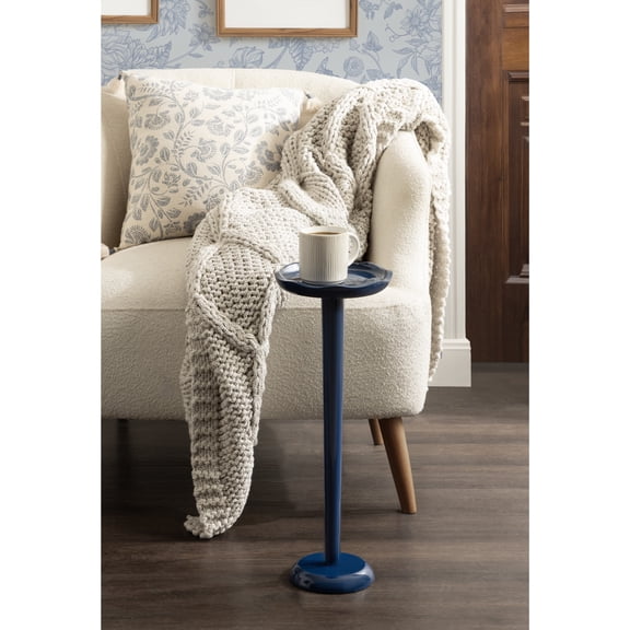 Kate and Laurel Alessia Modern Decorative Round Drink Table, 8 x 8 x 22, Navy Blue, Transitional Glossy Pedestal Plant Stand with Smooth Curvature and Wavy Scalloped Tabletop