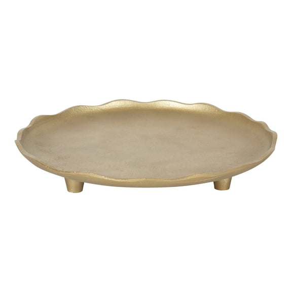 Kate and Laurel Alessia Modern Decorative Scalloped Round Footed Metal Tray, 16 Inch Diameter, Gold, Food-Safe Cast Aluminum Pedestal Transitional Tray with Rough Texture and Deckled Edge