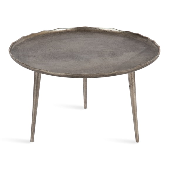 Kate and Laurel Alessia Modern Round Metal Coffee Table, 25 x 25 x 15, Silver, Sand Cast Aluminum Coffee Table with Raised Deckled Edge for Storage and Display