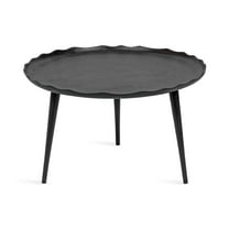 Kate and Laurel Alessia Modern Round Metal Coffee Table, 26 x 26 x 16, Black, Sand Cast Aluminum Coffee Table with Raised Deckled Edge for Storage and Display