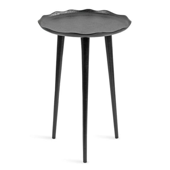Kate and Laurel Alessia Modern Round Metal Side Table, 15 x 15 x 22, Black, Decorative Cast Aluminum End Table with Deckled Edge for Bedroom Nightstand or Living Room Accent