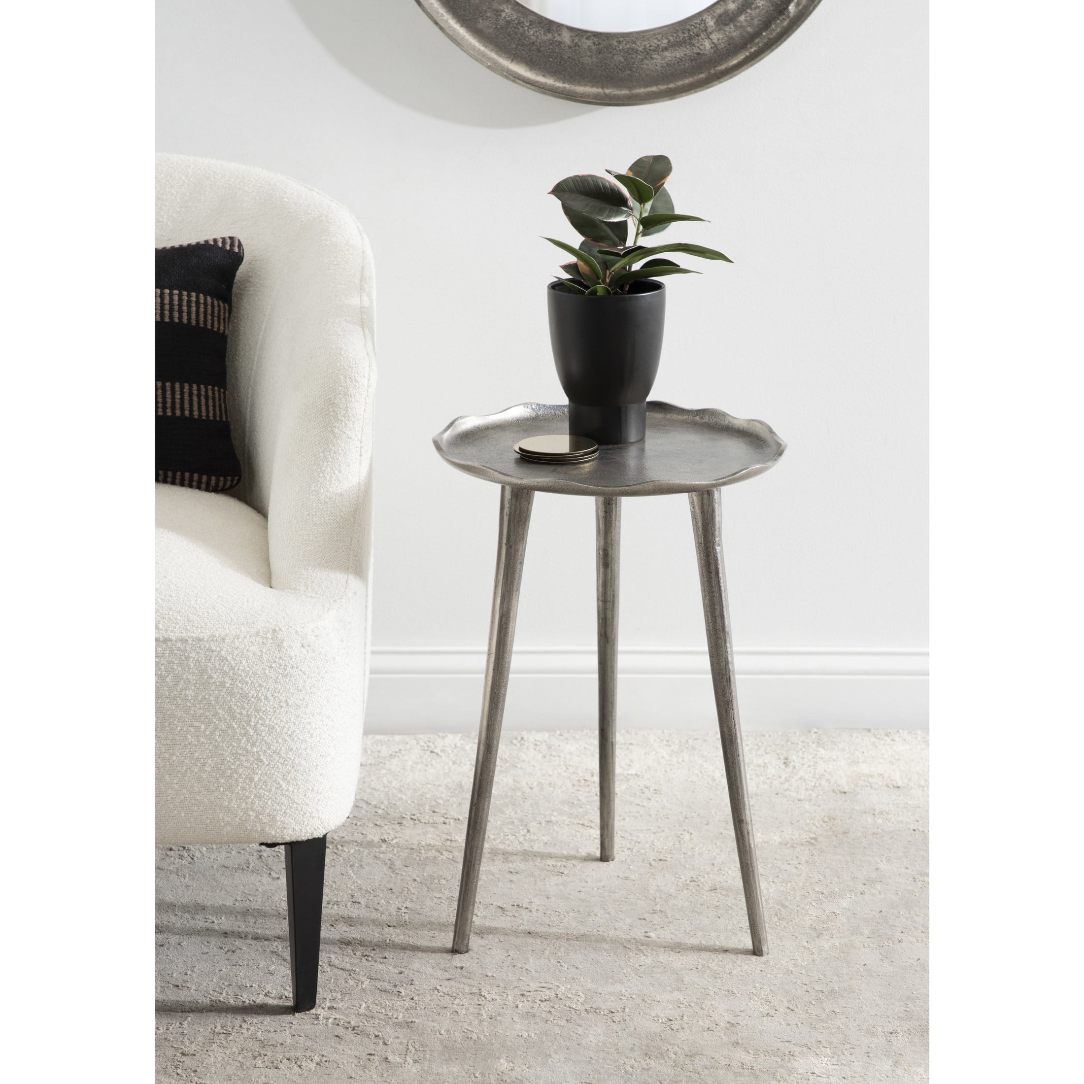 Alessia Silver Round Cast Aluminum Side Table
