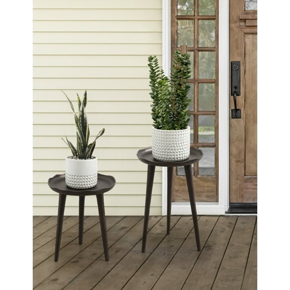 Kate and Laurel Alessia Modern Round Outdoor Plant Stand Set, Set of 2, Bronze, Cast Aluminum Two-Piece Accent Table Set for Use as Indoor or Outdoor Plant Risers with Deckled Edges