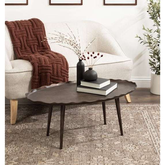 Kate and Laurel Alessia Transitional Oval Coffee Table, 34 x 20 x 15, Bronze, Metal Living Room Table for Storage and Display with Antique Deckled Edge Detailing