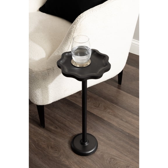 Kate and Laurel Alezar Modern Mango Wood Drink Table, 9 x 9 x 22, Black, Transitional Round Pedestal Table with Wavy Edge for Plant Stand Indoors or Dorm Room Decor