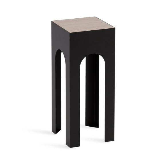Kate and Laurel Amani Arch Metal Drink Table, 8 x 8 x 20, Natural Wood Tone and Black, Farmhouse Indoor Plant Stand Table for Living Room Decor, Storage, and Display