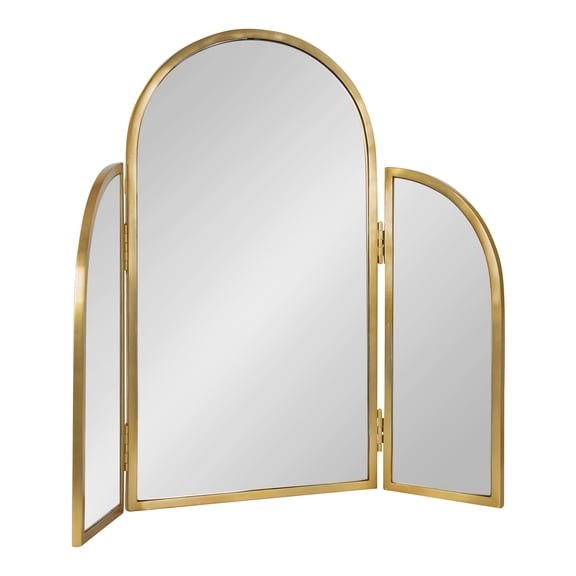 Kate and Laurel Amoli Tri-Fold Arched Mirror, 28 x 28, Gold, Three-Piece Joined Arch Folding Mirror for Tabletop Makeup Mirror Station or Bathroom Vanity Setup
