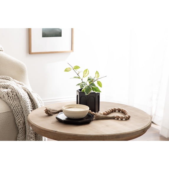 Kate and Laurel Anaya Wooden Three-Piece Decor Accent Set, Black and Light Natural Wood, Set of 3, Modern Tabletop Decor Set including a Planter Pot, an Accent Tray, and a Beaded Rope