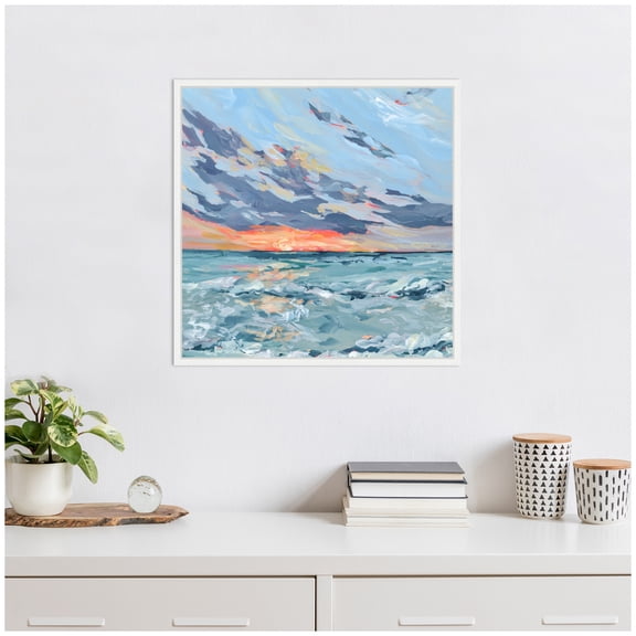 Kate and Laurel Anna Maria Island Florida Framed Canvas Wall Art by Emily Kenney 22 x 22 Sylvie White, Coastal, Beach, Landscapes Art for Wall Decor, Living Room Bedroom