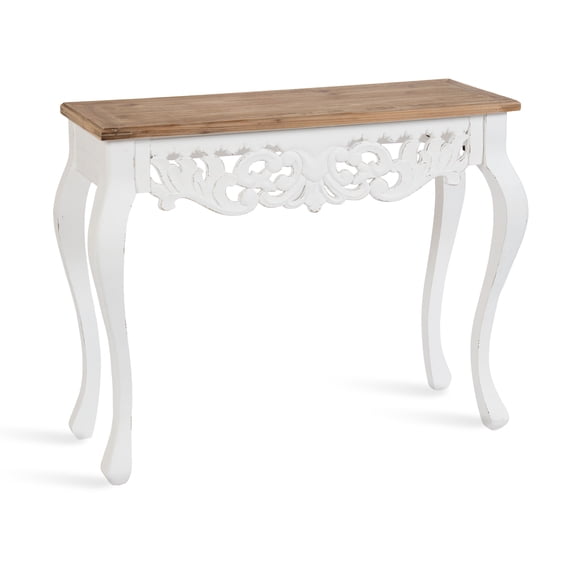 Kate and Laurel Antonella Farmhouse Ornate Console Table, 38 x 13 x 30, Hazelnut and White, Rustic Carved Wood Entryway Table for Functional and Stylish Home Decor