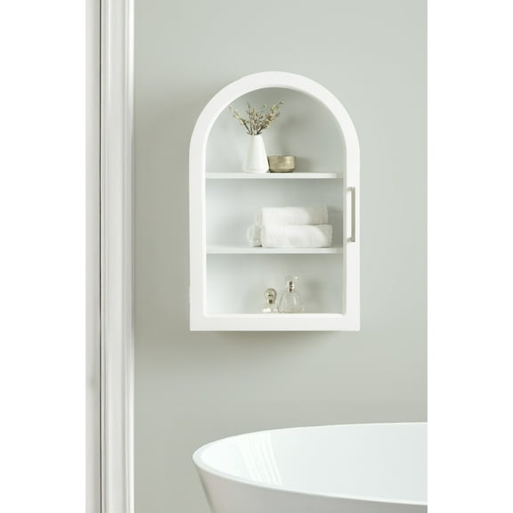 Kate and Laurel Arcott Modern Arch Wall Cabinet, 16 x 7 x 24, White, Transitional Arched Cabinet for Use as Over-the-Toilet Storage or Living Room Storage Option
