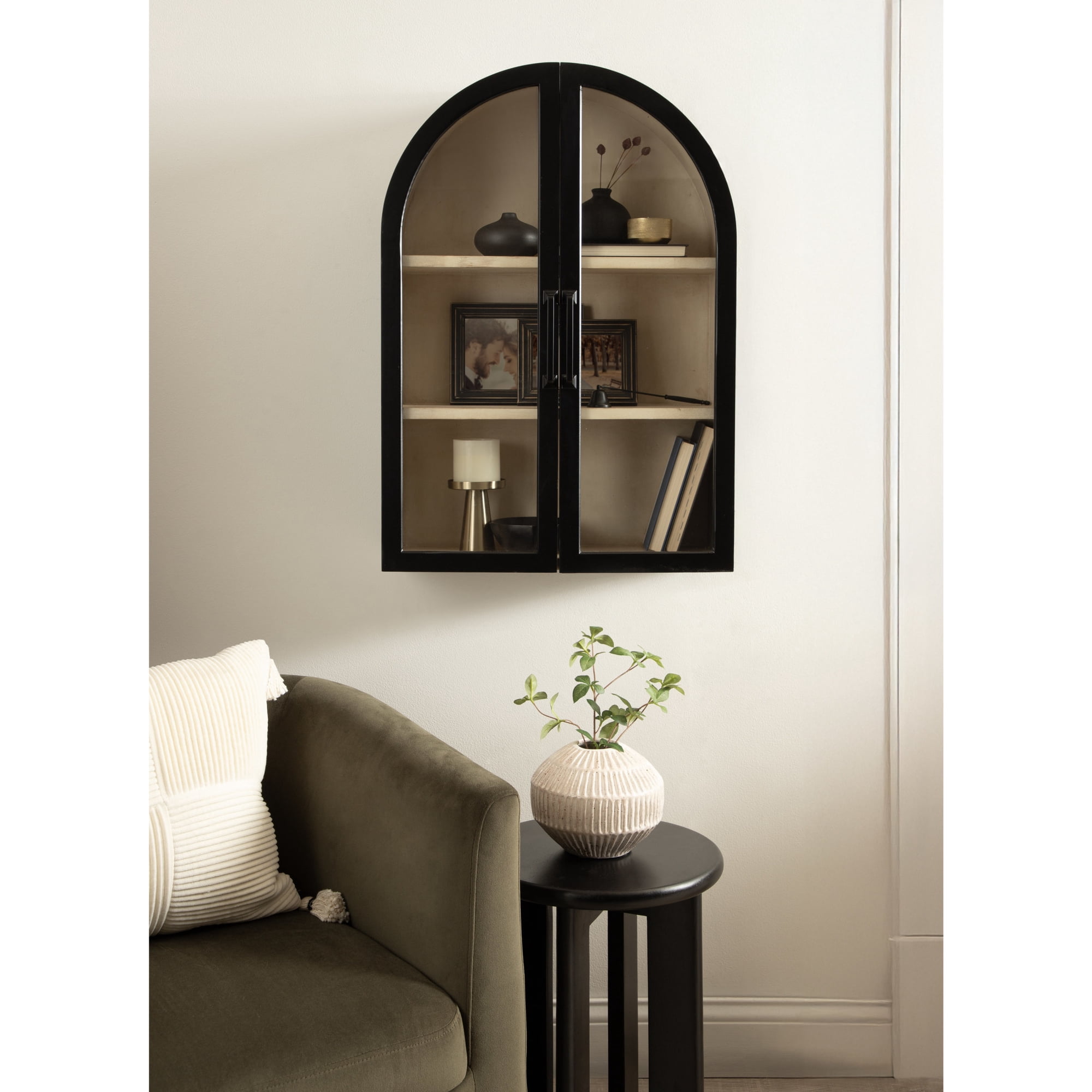 Modern Arch Wall Cabinet, 21 x 8 x 30, Natural Wood and Black