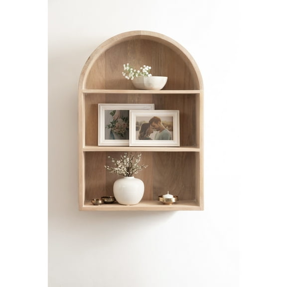 Kate and Laurel Arcott Modern Arched Wall Shelf, 18 x 26, Natural Wood, Transitional Arch Wall Shelves for Over-the-Toilet Storage or Entryway Storage Shelf