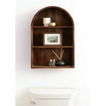 Kate and Laurel Arcott Modern Arched Wall Shelf, 18 x 26, Walnut Brown, Transitional Arch Wall Shelves for Over-the-Toilet Storage or Entryway Storage Shelf