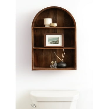 Kate and Laurel Arcott Modern Arched Wall Shelf, 18 x 26, Walnut Brown, Transitional Arch Wall Shelves for Over-the-Toilet Storage or Entryway Storage Shelf