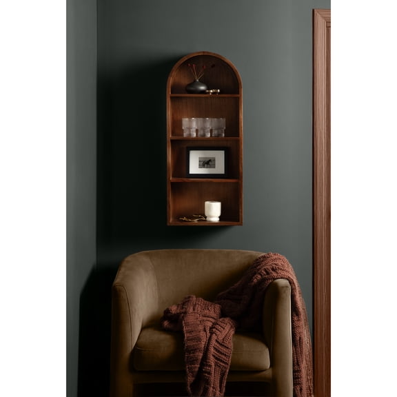 Kate and Laurel Arcott Modern Tall Arched Wall Shelf, 14 x 6 x 33, Walnut Brown, Transitional Arch Wall Shelves for Over-the-Toilet Storage or Entryway Storage Shelf