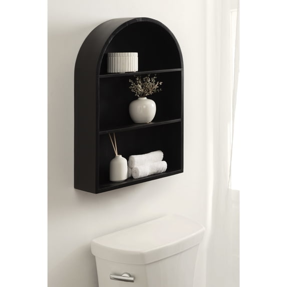 Kate and Laurel Arcott Modern Wooden Arched Wall Shelf, 18 x 26, Black, Transitional Mango Wood Arch Wall Shelves for Over-the-Toilet Storage or Entryway Storage Shelf