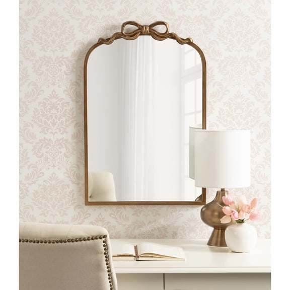 Kate and Laurel Arendahl Antique Ornate Ribbon Arched Mirror, 19 x 29, Gold, Decorative Baroque-Style Vintage Arch Mirror with Ornamental Ribbon for Kids Room or Dorm Room Decor