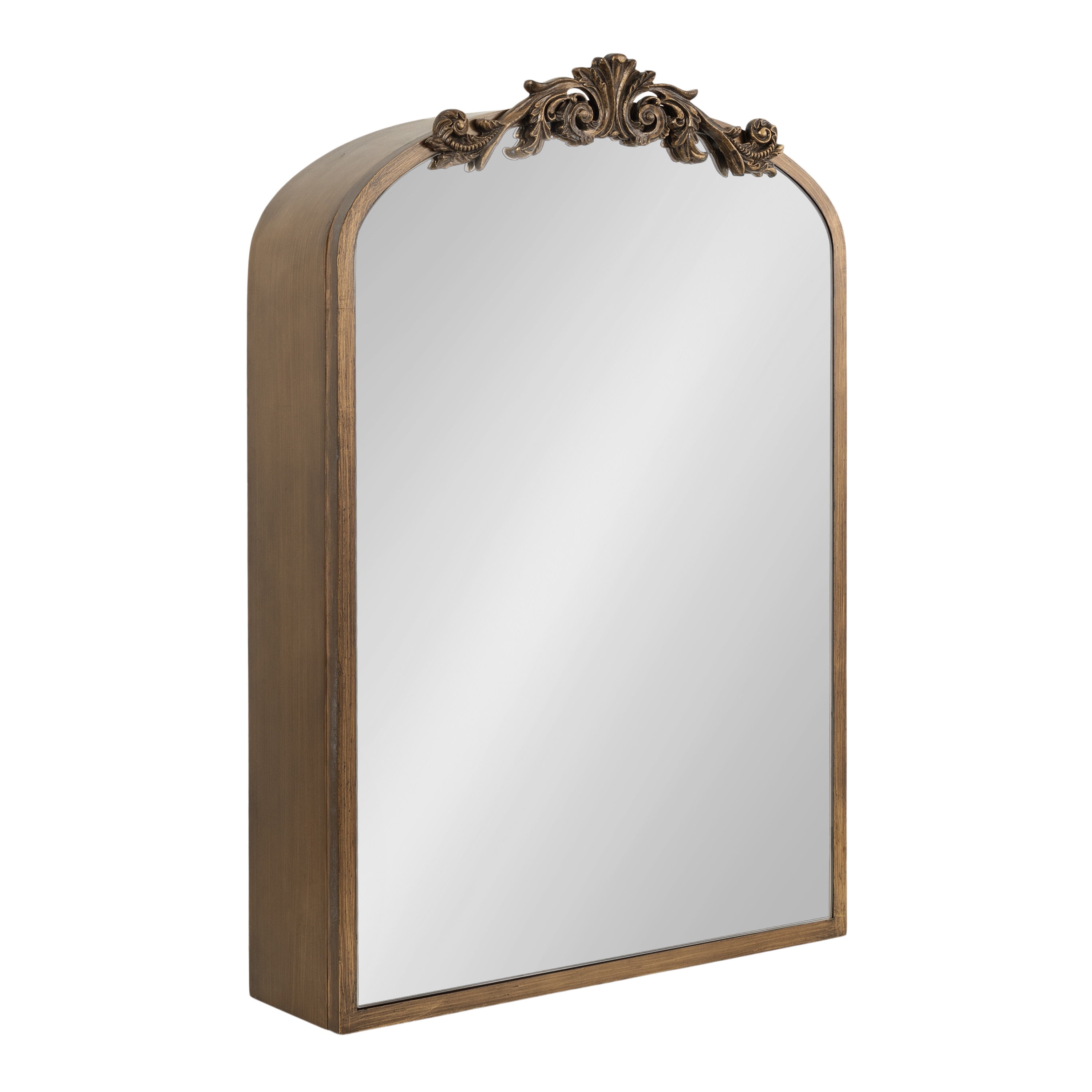 Gold Arched Wall Mounted Vintage Jewelry Cabinet with Mirror