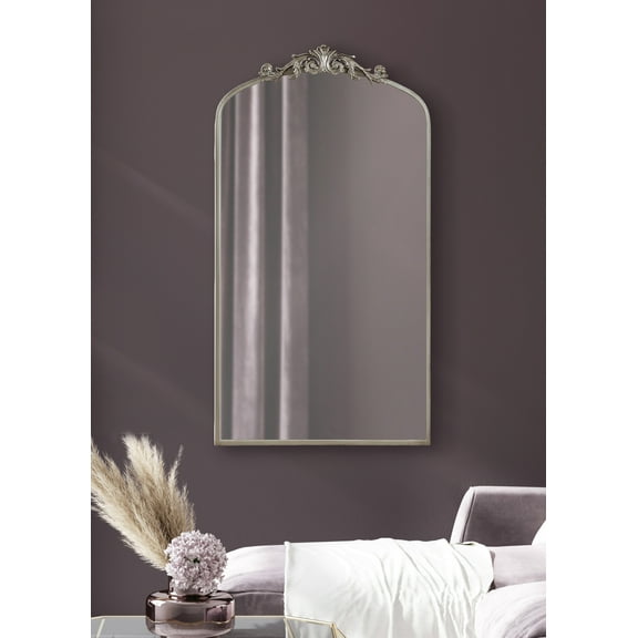 Kate and Laurel Arendahl Glam Arched Tall Panel Mirror, 24 x 42, Silver, Traditional Baroque Large Body Wall Mirror with Ornate Garland Inspired Crown