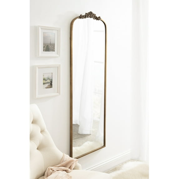 Kate and Laurel Arendahl Glam Arched Vintage Full Length Mirror, 18 x 58, Gold, Traditional Baroque Full Body Wall Mirror with Ornate Garland Inspired Crown