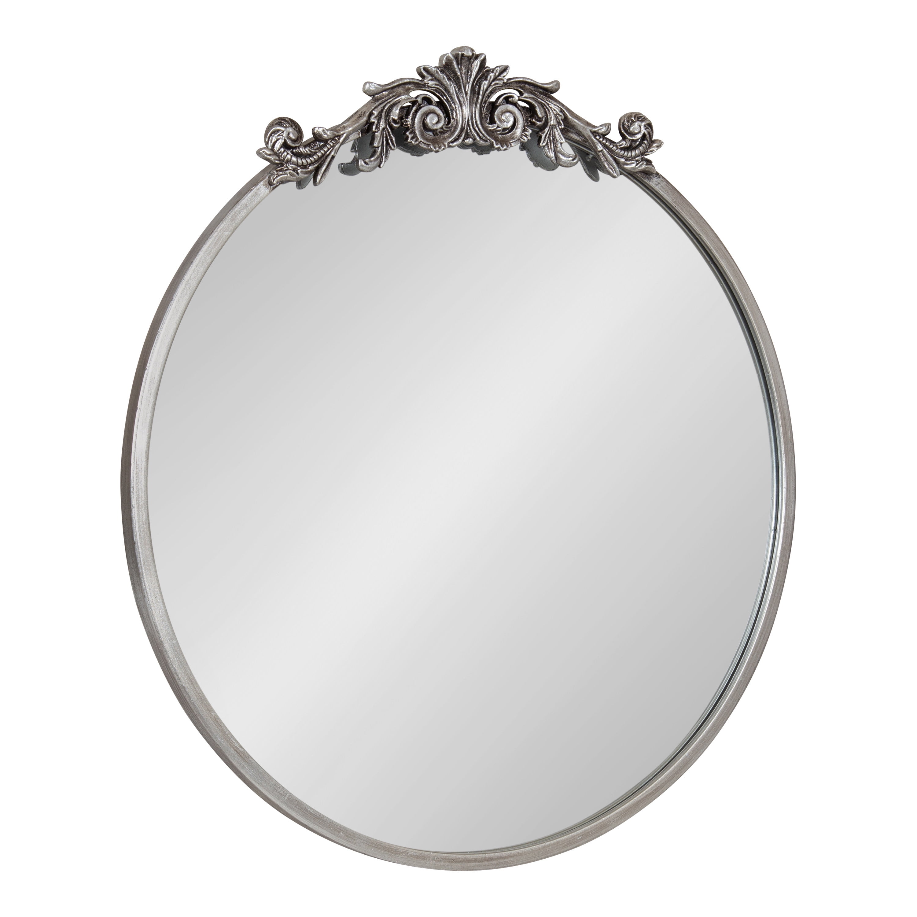 Arendahl 24" Round Silver Wood Vanity Mirror with Baroque Crown