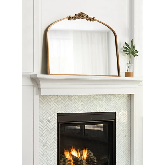Kate and Laurel Arendahl Ornate Traditional Arch Mirror, 36 x 29, Gold, Decorative Baroque Style Arched Vintage Gold Mirror with Wide Frame and Ornamental Crown