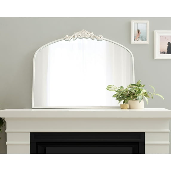 Kate and Laurel Arendahl Ornate Traditional Arched Mirror, 36 x 29, White, Decorative Baroque Style Arched Wall Mirror with Wide Frame and Ornamental Crown