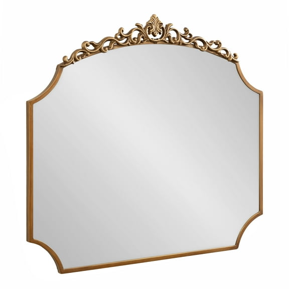 Kate and Laurel Arendahl Ornate Traditional Arched Scallop Mirror, 36 x 32, Gold, Decorative Baroque Style Scalloped Arch Vintage Gold Mirror with Wide Frame and Ornamental Crown