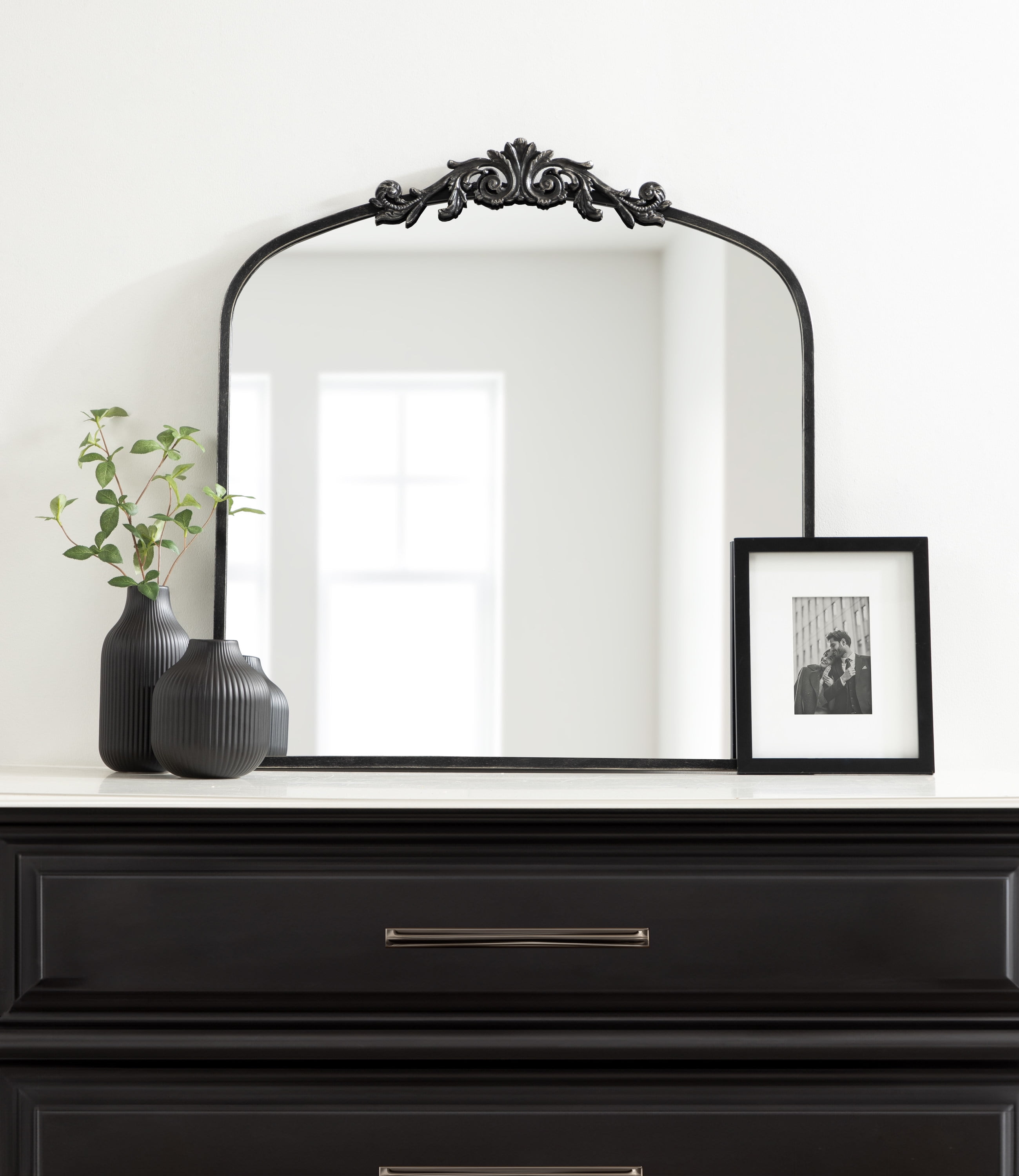 Arendahl Black Ornate Rectangular Wood Wall Mirror, 28" x 30"