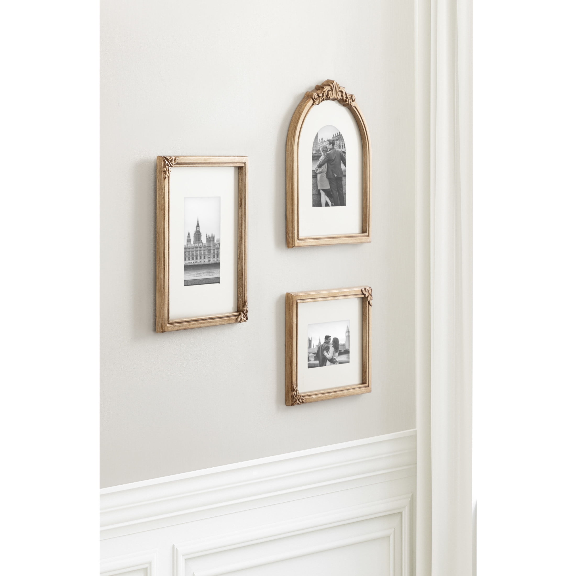 Kate and Laurel Arendahl Three-Piece Picture Frame Set, Antique Gold, Set of 3, Varying Sizes, Vintage Rectangle and Arched Photo Frame Set for Use as Gallery Wall Frames - Walmart.com
