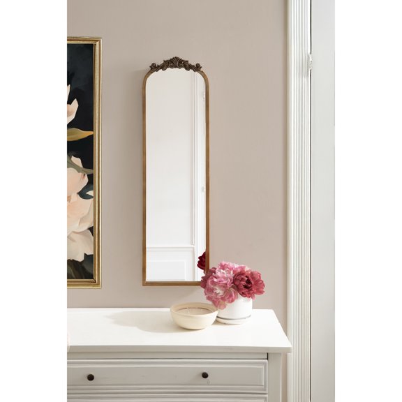 Kate and Laurel Arendahl Traditional Ornate Slim Panel Wall Mirror, 9 x 32, Gold, Vintage Tall Mirror for Use as Versatile Entryway or Bedroom Wall Decor