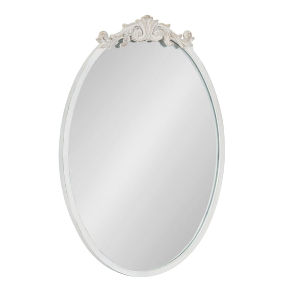 Kate and Laurel Arendahl Traditional Vertical Oval Wall Mirror, 18 x 24, Antique White, Vintage Glam Baroque-Inspired Round Bathroom Vanity Mirror with Ornate Crown