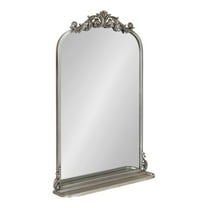 Kate and Laurel Arendahl Traditional Vintage Arch Mirror with Shelf, 21 x 32, Silver, Baroque Antique Arched Wall Mirror with Functional Shelf and Ornate Frame