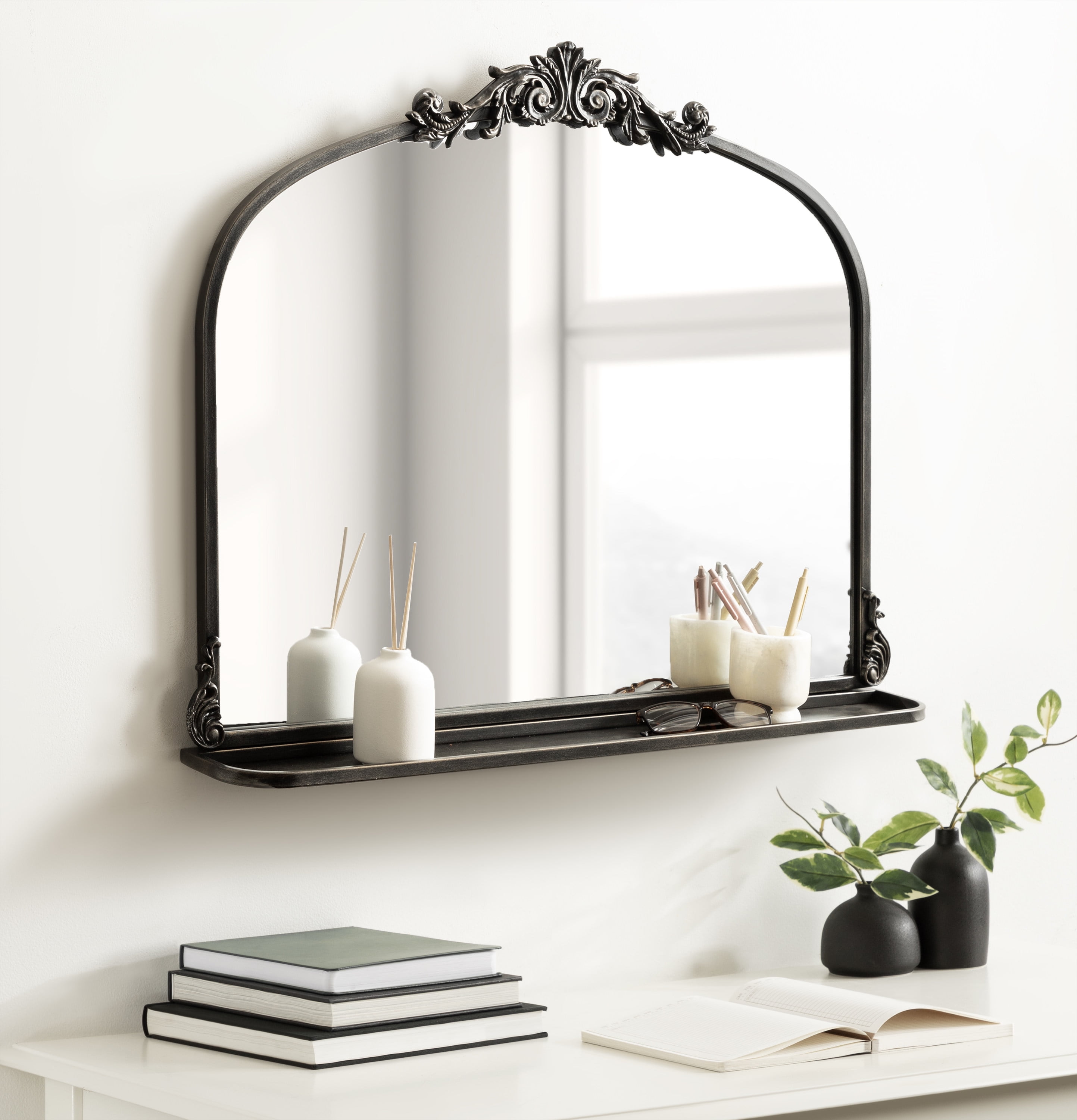Arendahl Black Iron Arch Vanity Mirror with Shelf