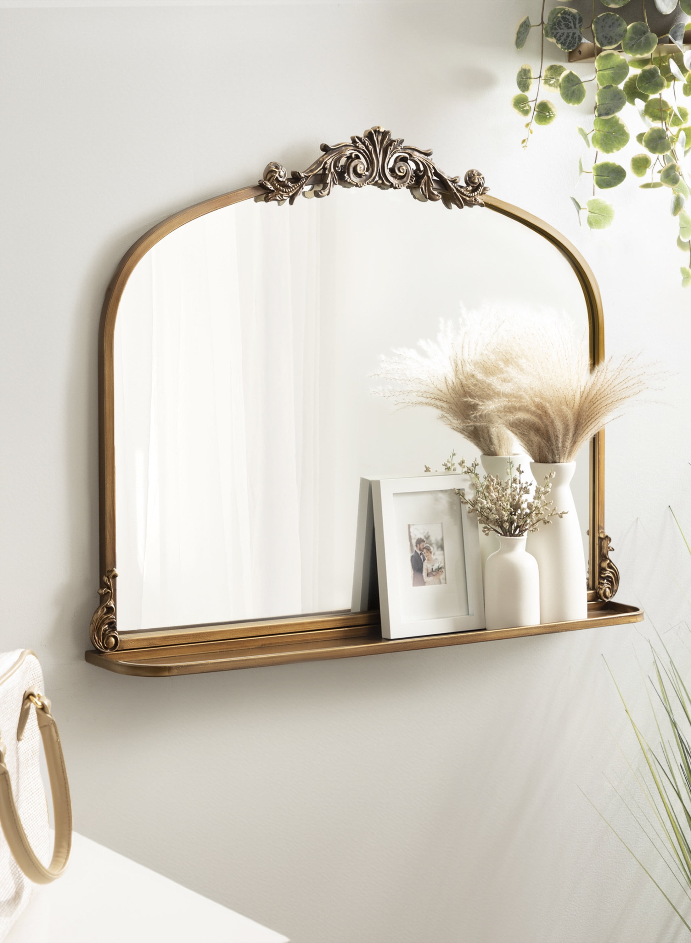 Gold Baroque Arch Vanity Mirror with Shelf, 33 x 26