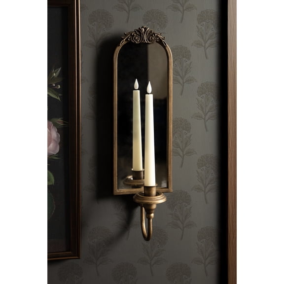 Kate and Laurel Arendahl Vintage Mirrored Wall Sconce, 5 x 5 x 18, Gold, Antique Ornate Candlestick Holder with Mirror for Bathroom or Bedroom Wall Decor