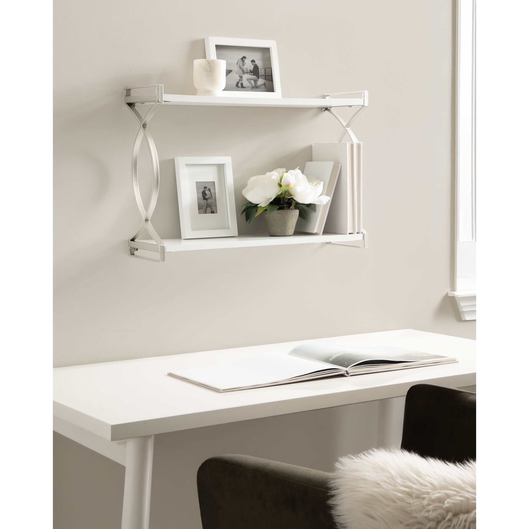 Kate and Laurel Arietta Modern Glam 2-Tier Wood and Metal Shelf