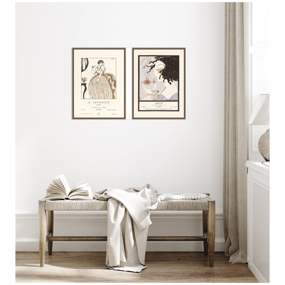 Kate and Laurel Arly 1921 Alexandre Jacovleff & A Janesich 1920 Edouard Halouze 2 Piece Framed Canvas Wall Art Set by Nostalgia Prints, Sylvie Beaded Dark Gold Vintage, Person Art for Wall Decor