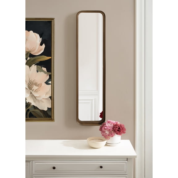 Kate and Laurel Armenta Modern Slim Rectangle Wall Mirror, 9 x 36, Gold, Decorative Rounded Rectangular Panel Mirror with Narrow Metal Frame for Bedroom Floor Mirror