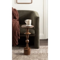 Kate and Laurel Avenal Modern Round Mango Wood Drink Table, 9 x 9 x 22, Walnut Brown, Mid-Century Mini Pedestal Table with Totem-Inspired Design for Indoor Plant Stand or Small Bedroom Nightstand
