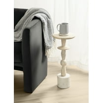 Kate and Laurel Avenal Modern Round Wood Drink Table, 9 x 9 x 22, Bleached Wood and White Marble, Boho Circle Mini Table with Marble Base for Use as Martini Table or Small Bedroom Nightstand Option