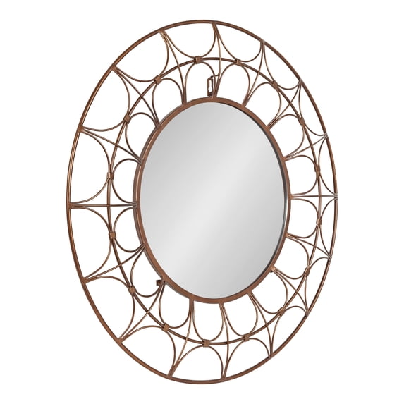 Kate and Laurel Avoca Modern Ornate Round Wall Mirror, 28 x 28, Bronze, Decorative Wall Decor with Circle Mirror and Unique Metal Lattice Outer Frame for Textured Visual Design