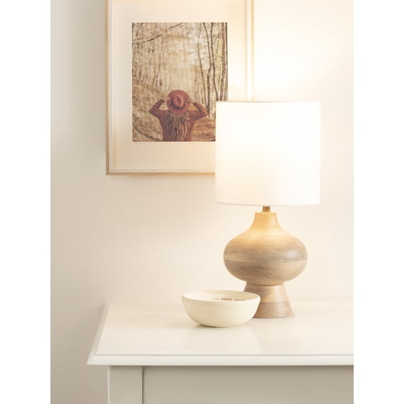 Kate and Laurel Bahira Modern Wood Bedside Table Lamp, 8 x 8 x 17, Light Natural, Sculptural Decorative Mango Wood Tabletop Desk Lamp with Linen Shade for Living Room Decor